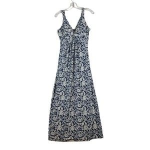Women's MT Collection Maxi Dress w/ Built in Cups Dark Blue Floral Empire Cut L